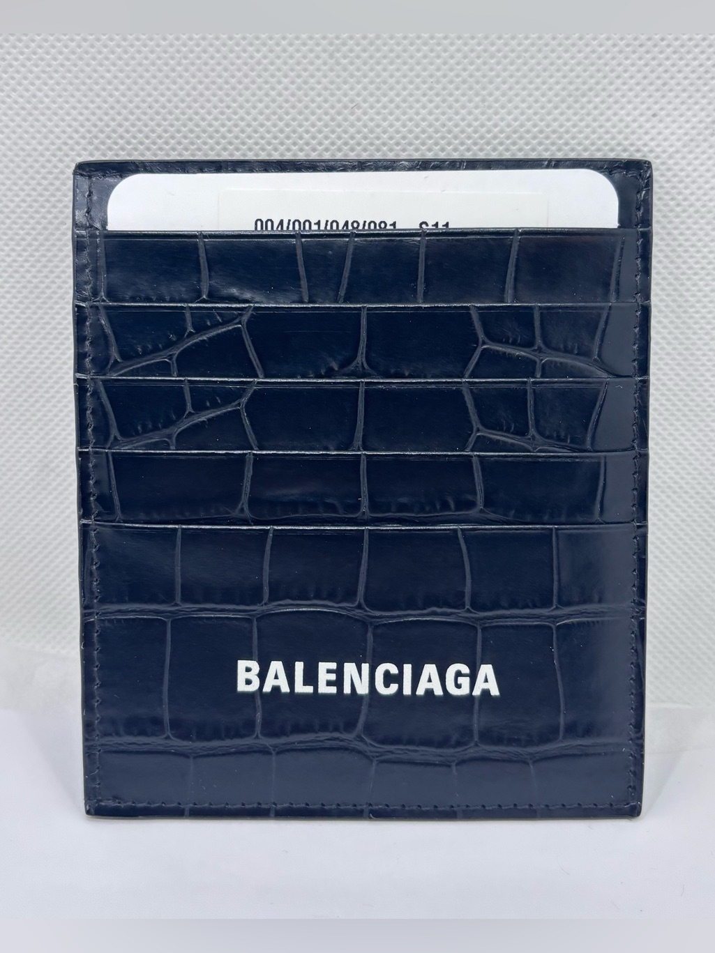 Balenciaga Black CrocEmbossed Leather Card Holder Wallet